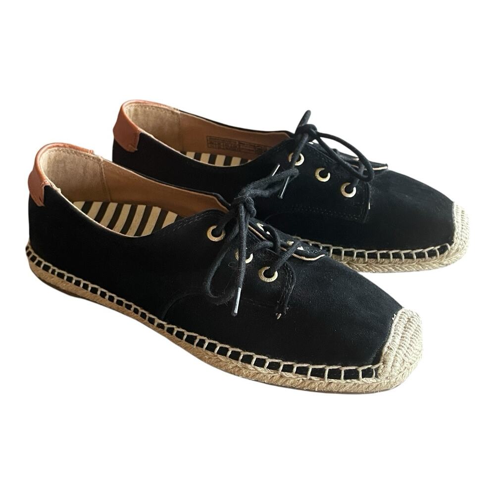 VIONIC Rayne Women's Size 7.5/38.5 Black Suede Lace-Up Espadrille Comfort Flats